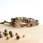 チョコレートブラウン ヴィンテージガラスボタン2連ラップブレスレット