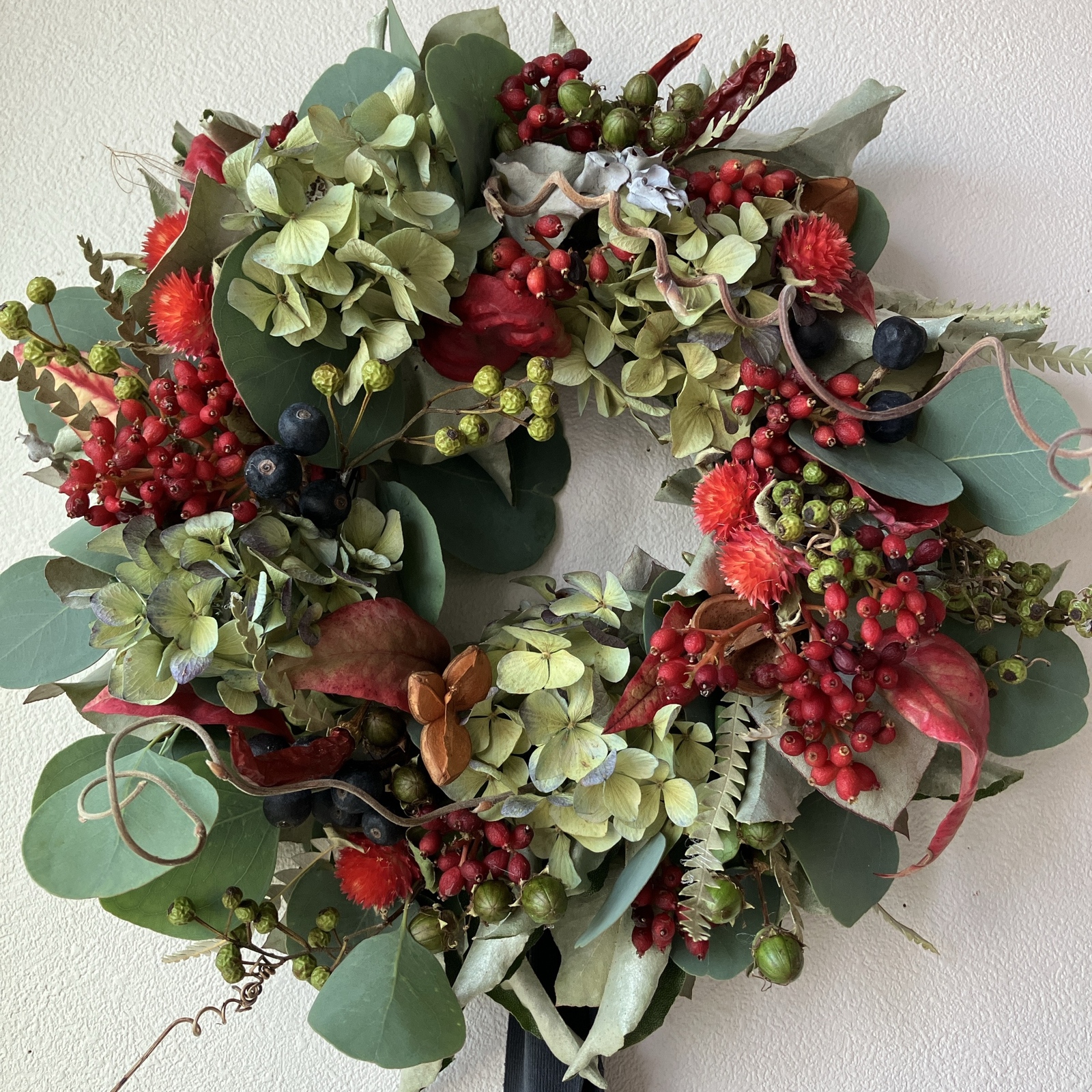 ユーカリ香るグリーンリース　パンパスグラス　グレビレア ユーカリ香るグリーンリース パンパスグラス グレビレア