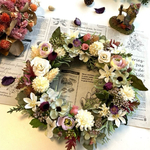 【送料無料】アーティフィシャルフラワーリース　フラワーリース　玄関リース　壁飾り　壁掛け　オフホワイト×ワインレッド