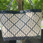 レース模様🤎白木ウッド調＆黒色マルシェバッグ