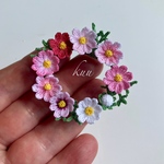 秋桜のリースブローチ＆ネックレス・コスモス・かぎ針編み・花・バッグチャーム・コサージュ・可愛いサイズ・送料無料