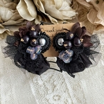 ブラックエンチャントイヤリング/ピアス/ハロウィン🎃/魔女🧙‍♀️/ブラックレース/モダン/ビーズ刺繍