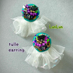 チュールイヤリング/個性的イヤリング/派手イヤリング/大ぶりイヤリング/秋色イヤリング