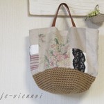 shi・・・様専用ページ　リネン パッチワークかごバッグ　毛糸 手編み レース