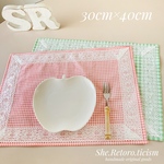 ♦︎day to day♦︎ レトロで可愛いランチョンマット『チェックとレース』#30×40 #しわになりにくい　