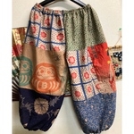 手ぬぐい等色々柿渋染めゆったりパンツ　　　ハンドメイド