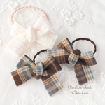 *･🧸チェック＆ニット柄リボン🤍　Ｍサイズ　こども　キッズ　ベビー　ヘアゴム　髪飾り　子供　秋　ナチュラル　プレゼント　
