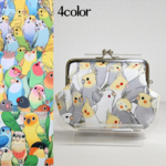 ぎゅうぎゅうインコ柄の親子がま口財布 12cm角型