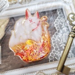 金木犀でおめかしお狐様ブローチ〜夕焼け空〜（brooch of fox〜Osmanthus and sunset〜 ）