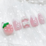 【オーダーネイルチップ】いちごネイル　ピンク　リボン　いちごミルク　ネイルチップ　【No.24】