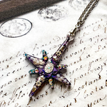 【美auraVEGA★】パープル 紫 フリルビオラ レースフラワー ドライフラワー 夜空 星座 押し花 ネックレス