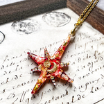 【RoseVEGA★】赤 薔薇 レッドローズ ドライフラワー 夜空 星座 押し花 ネックレス