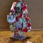 晴れ着セット　金糸帯　　(赤地に花柄)