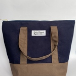 ファスナートートバッグ ネイビー&ブラウン