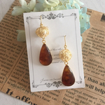ワイヤー玉&べっ甲🌟しずくピアス