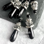 NEW オリジナル　4個/ ブラック　ロンデルつき　ドロップチャーム　MCH310