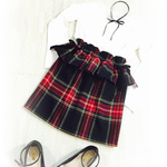 sale☆Handmade☆Ruban mou☆ ♪ペプラムタイトスカート♪  チェック柄リボン130子供服