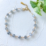 ラブラドライト＊コロンとキューブの天然石ブレスレット＊14kgf/サージカルステンレス／モノトーン グレイッシュ ／ 華奢 /おでかけ/ ギフト プレゼント / アレルギー対応