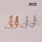 S925製　ピアス　ジルコニア付き　しずく　フープピアス　リングピアス　ワンタッチ　金属アレルギー対応　つけっぱなし　シルバー　ピングゴールド