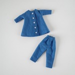 【1/6・22cm(21cm)outfit】ワンピースコートとパンツのセットアップ(青M)