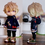 紺色金魚パーカーとパンツのセット（ねんどろいどどーるオビツ11ボディ共有サイ