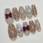 チェックネイル l ガーリーネイル l 秋ネイル l ワンホンネイル l ベージュネイル l ブラウンネイル l ネイルチップ