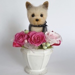 ヨークシャテリアのプリザーブドフラワーアレンジメント（ピンク）  犬　母の日