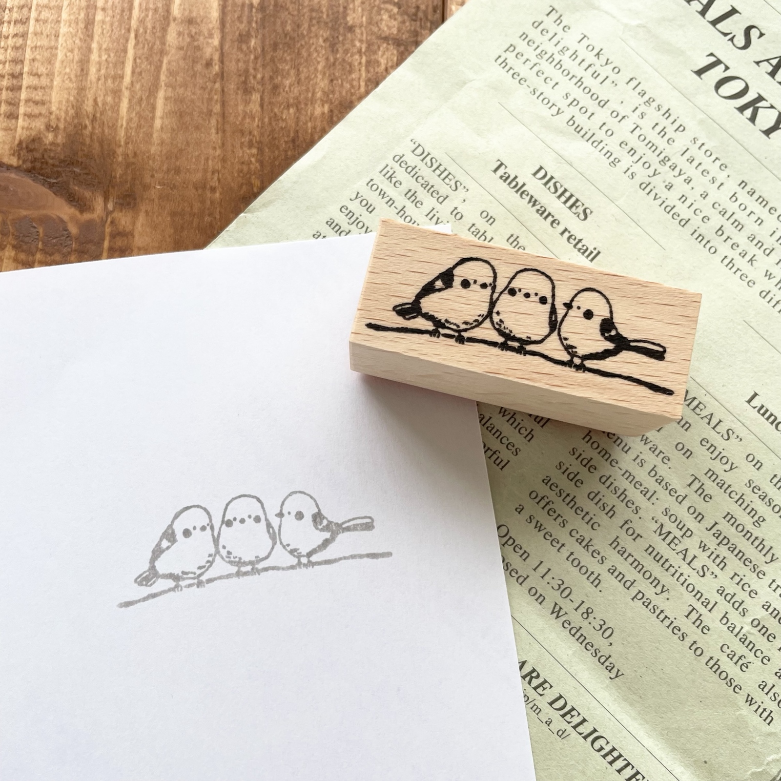 消しゴムはんこNo.395 シマエナガの親子 タンポポ 消しゴムはんこNo