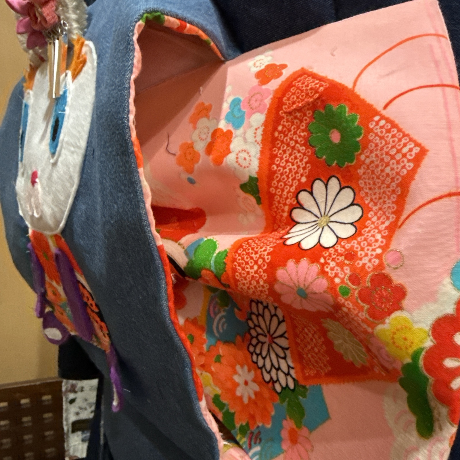 デニム着物リメイク 二部式作り帯 うさぎさん - RINKO-RINGO'S