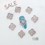 【SALE】　10個　ネイルパーツ　クローバー　フラワー　シルバー　クリスタル　きらきら　パーツ　