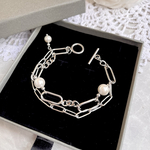 NEWシルバーカラー登場♡ パール&ボックスチェーン 2連bracelet / gold silver ブレスレット　ゴールド　シルバー