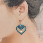 ハートのピアス　水引アクセサリー　ブルー×ピンク
