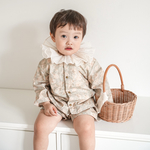 花柄ノーカラーシャツ