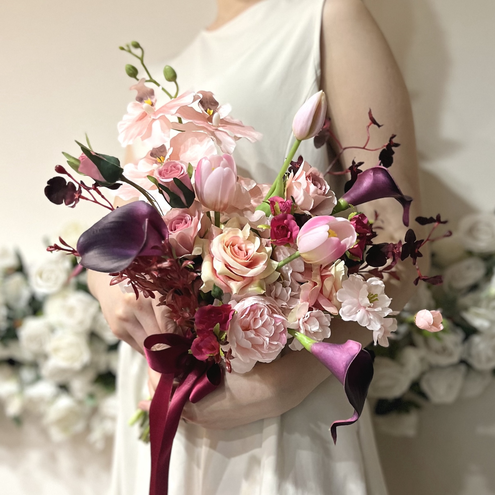 ウエディング　ブーケ　造花　アーティフィシャルフラワー　前撮り　ブートニア ブートニア込】エーデルワイスのナチュラルブーケ/アーティ