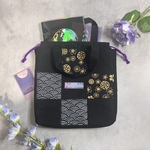 【本日限定50%OFF！】パッチワーク巾着バッグ(和柄×黒) －和柄の静かなる輝き