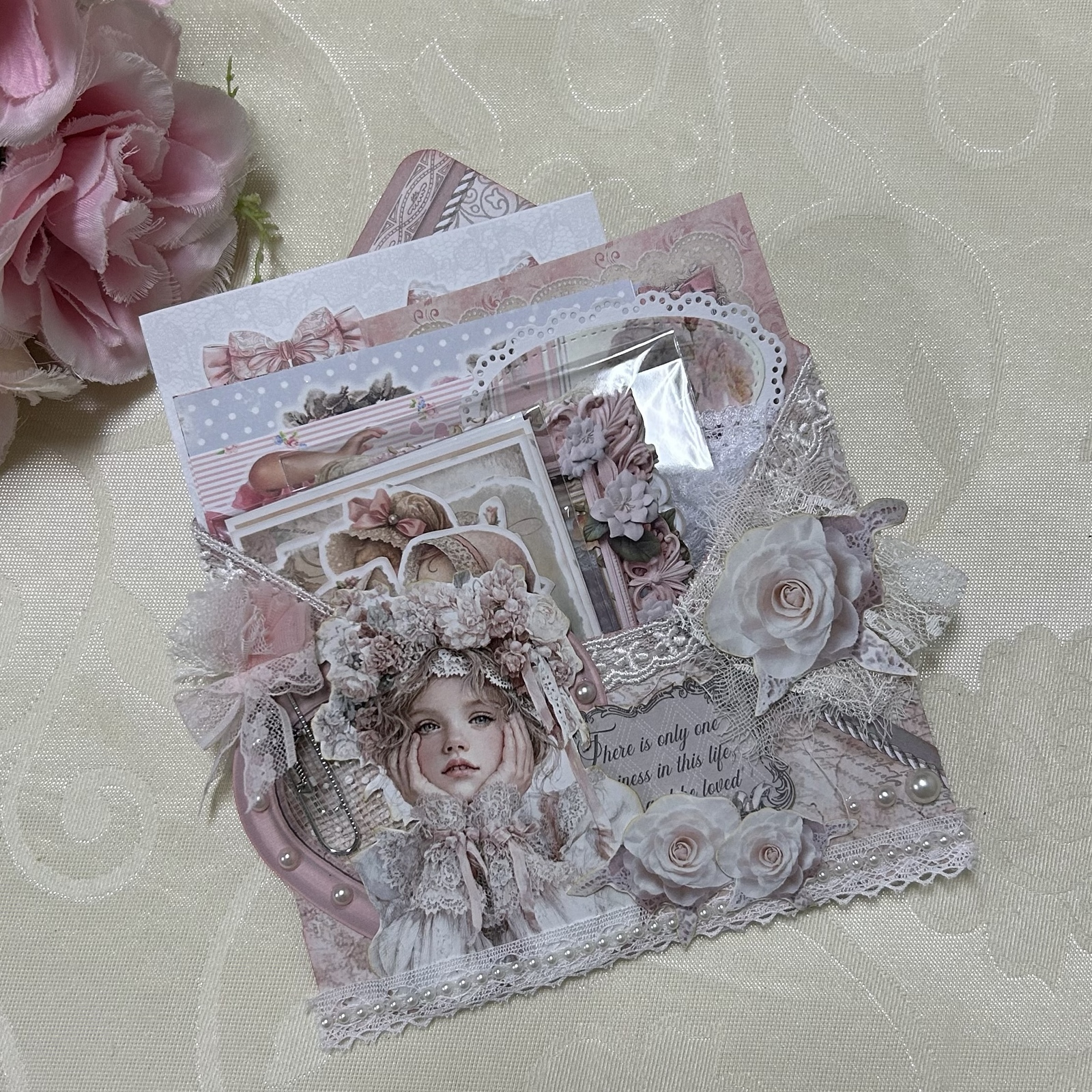 レースのトレペジャーナル&レター風ケース♡ コラージュ素材おすそ分け入 レースのトレペジャーナル・雑記帳&レター風ケース♡ コラージュ素材