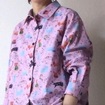 レディースL　長袖　綿麻ネコさん