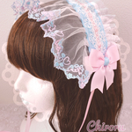 コットンキャンディハート♡ヘッドドレス (水色×ピンク)ロリィタ ヘッドドレス ヘドレ 甘ロリ メイド アイドル コンカフェ ゆめかわ カワイイ ファンシー ブルー 水色 ピンク 可愛い 原宿