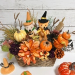 Halloween🎃仲良しハロウィンアレンジ🎃季節の　アーティフィシャルフラワー　ドライフラワー　贈り物　ドアリース　玄関　お誕生日　開店祝い