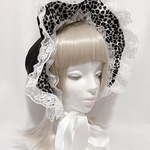 リバーシブル ボンネット ヒョウ柄　黒　ロリィタ　帽子　ギャル