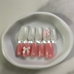 【ピンク×ホワイト× パール × リボン】ネイルチップ パステルピンク リボン パール ガーリー 可愛い うる艶 デート 推し活