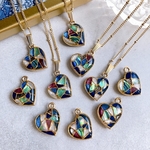 ミニハート　ステンドグラス調　シェル　ネックレス　小さめ　チェーン　ブルー　ハート　