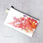 -紅葉- 花と草木の平ポーチ（メイクポーチ・ペンケース・通帳ケース・お薬手帳ケース）