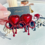 揺れるリボン ハートとの組み合わせが最っ高に可愛い ビーズ刺繍 ピアス イヤリング ガーリー