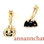 【　ハロウィン　蝙蝠　パンプキン　swarovski 付き　ピアス】ハロウィーン　