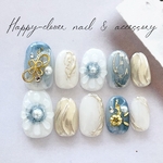 ネイルチップ  ブルーのニュアンスお着物ネイル　成人式ネイル 結婚式