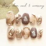 ネイルチップ  ベージュブラウンのニュアンスネイル 成人式ネイル 結婚式