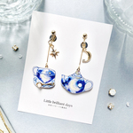 MoonTea earring｜夜空と月のティーカップ＆ポットイヤリング・ピアス〔紅茶シリーズ〕