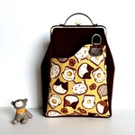 猫パン柄（黄色）のがま口ポケットショルダーポーチ＊押し口金ネコ