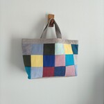 スモーキーカラーリネン　四角パッチワーク　横長トート　♫　麻　リネン